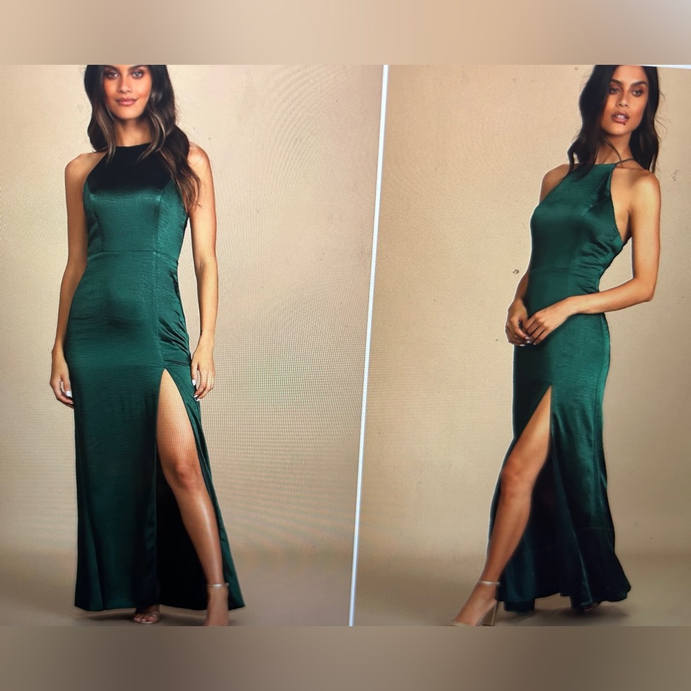 Lulus Make it Elegant Emerald Green Satin Strappy Maxi Dress